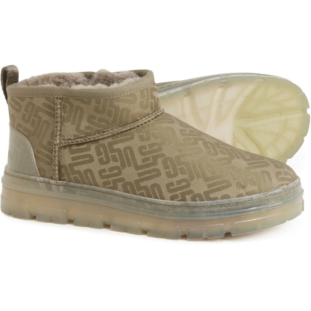 UGG Australia Women's Burnt Olive Classic Ultra Mini Monogram Boots Size 7 NEW